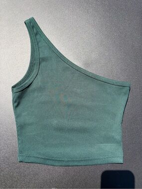 One-Shoulder Ribbed Crop Tank Top - Green